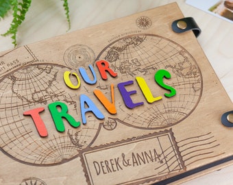 Family Travel Photo Album, Our Adventure Book with 3D Letters, Wooden Photo Album, Personalized Travel Scrapbook Adventure Awaits