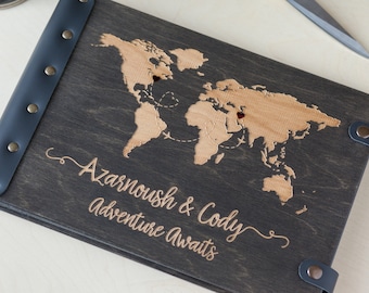 Our Adventure Book Photo Album, World Map Travel Photo Album, Wedding Scrapbook Album, Adventure Awaits Wedding Photo Album Couples Gift