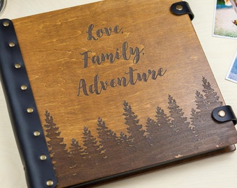 Family Photo Album, Adventure Book, Travel Photo Album, Vacation Photo Album Scrapbook Album, Adventure Awaits Wooden Album Mountain Wedding