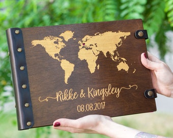 Guest Book Map, Wooden Wedding Guestbook, World Map Guest Book Our Adventure Book, Custom Guest Book, Adventure Guest Book Wedding Gift