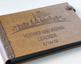 Personalized Photo Album Wedding in Las Vegas City USA Wooden with Your Important Date Engraved Great Gift for Anniversary and Birthday