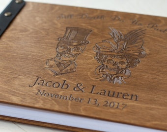 Wedding Guestbook, Personalized Guest Book Sugar Skull, Spooky Guest Book for Halloween Wedding, Gothic Anniversary Gift, Photo Guest Book