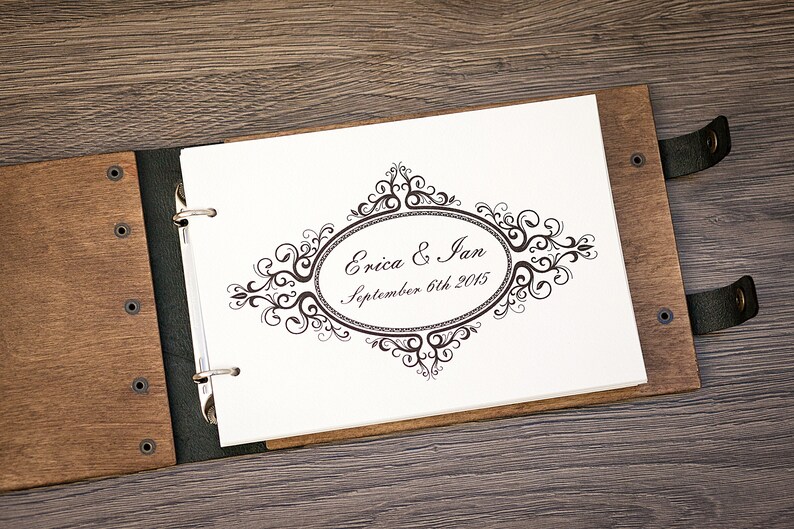 Custom Guest Book Golden Wreath Guest Book Wedding Wooden Guest Book Photo Guest Book