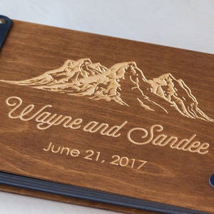 Wooden Photo Album with Mountains Design, Personalized Photo Album for Travel Memories, Unique Photo Book, Travel Gift image 3