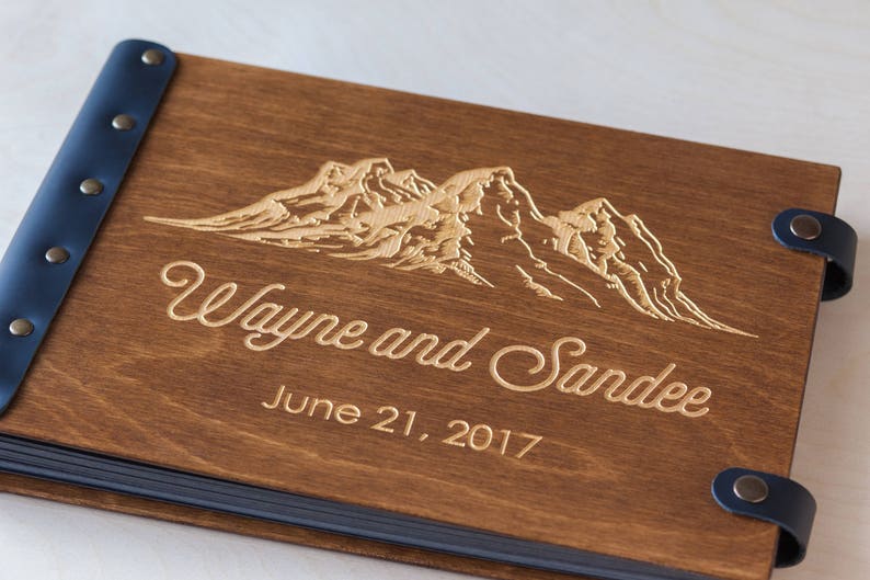 Wooden Photo Album with Mountains Design, Personalized Photo Album for Travel Memories, Unique Photo Book, Travel Gift image 3