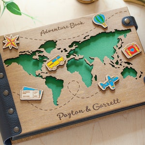 Travel Photo Album with World Map, Our Adventure Book, Custom Photo Album, Wedding Photo Album, Personalized Travel Scrapbook for Couple image 1