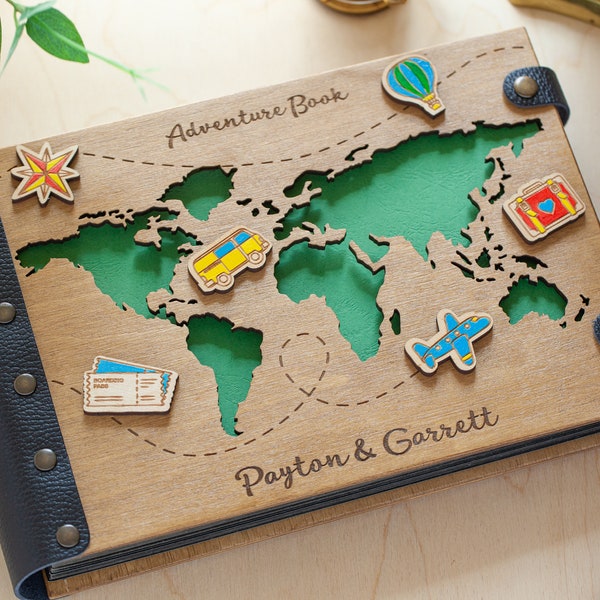 Travel Photo Album with World Map, Our Adventure Book, Custom Photo Album, Wedding Photo Album, Personalized Travel Scrapbook for Couple