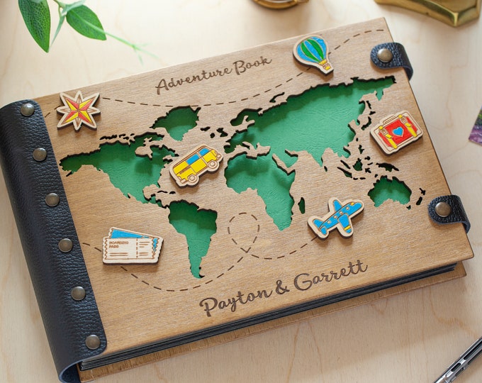 Travel Photo Album with World Map, Our Adventure Book, Custom Photo Album, Wedding Photo Album, Personalized Travel Scrapbook for Couple