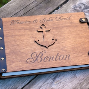 Anchor Guest Book Wooden, Nautical Wedding Guest Book with Engraving, Cruise Ship Wedding Guestbook Custom Wedding Gift, Beach Wedding Book