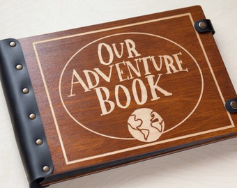 Travel Photo Album, Adventure Book from Natural Wood, Personalized Scrapbook with World Globe, Leather Photo Album, Photo Journal