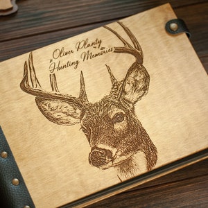 Álbum de fotos de caza con ciervos de cola blanca, álbum de recortes de madera, gran regalo para él, libro de fotos de caza de ciervos personalizado, regalo para esposo