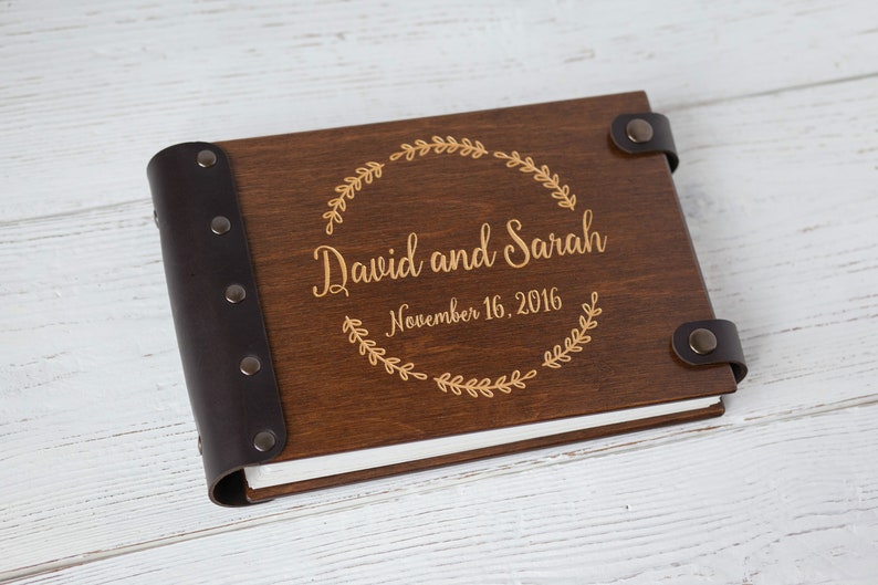 Custom Guest Book Golden Wreath Guest Book Wedding Wooden Guest Book Photo Guest Book
