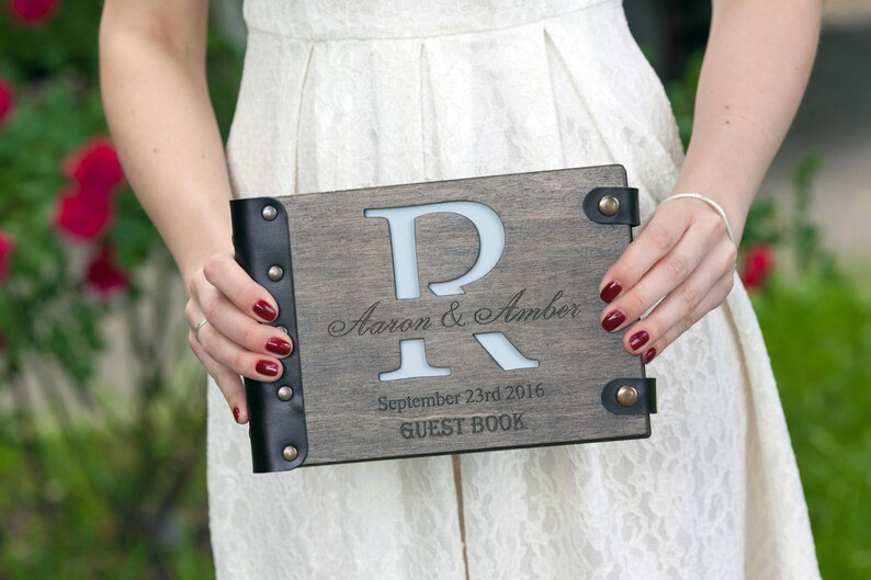 Monogram Guest Book for Wedding Wooden Guest Book Rustic Guest Etsy