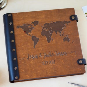 Wereldkaartalbum reisplakboek om avontuurlijke herinneringen vast te leggen, houten fotoalbum, reisfotoboek voor stelletjes jubileumcadeau