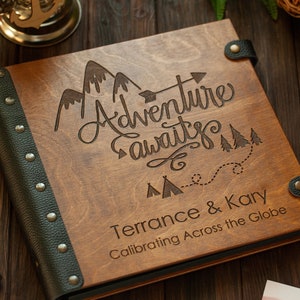 Adventure Book, Wooden Photo Album, Adventure Awaits, Personalized Wedding Photo Book, Scrapbook Album, Photo Album