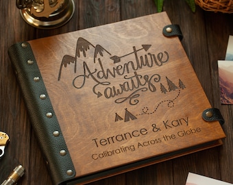 Adventure Book, Wooden Photo Album, Adventure Awaits, Personalized Wedding Photo Book, Scrapbook Album, Photo Album