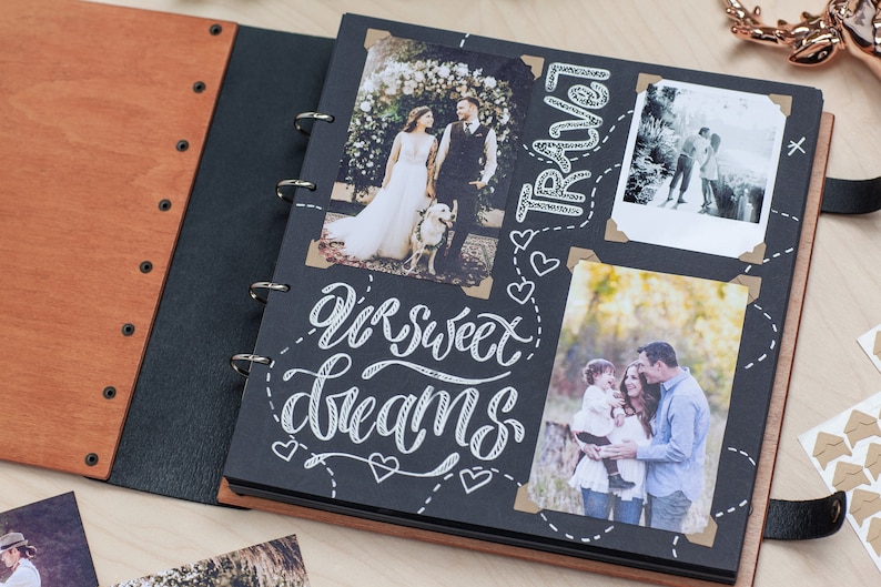 Wooden Photo Album with Engraving, Personalized Photo Album, Minimal Scrapbook, Anniversary Gift for Parents Baby Photo Album, Memory Book image 7