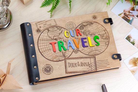 Adventure Book Scrapbook, Personalized Travel Memory Book, Honeymoon Gift for Couples, Adventure Awaits Photo Album