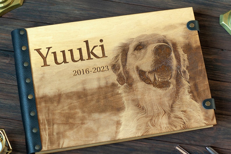 Wooden Photo Album, Dog Memory Photo Album for Precious Memories, Pet Remembrance Custom Pet Portrait from Photo Pet Loss Gifts image 2