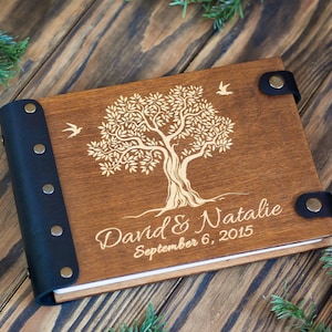 Custom Engraved Guest Book Tree, Leather Bound Guest Book Wedding Memory Keepsake, Wedding Guest Book Tree, Personalized Book