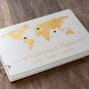 Hochzeitsgästebuch Landkarte Hochzeitsgästebuch Weltkarte Hochzeits-Sammelalbum Individuell gefertigtes Reise-Gästebuch Für Hochzeit Holz-Gästebuch