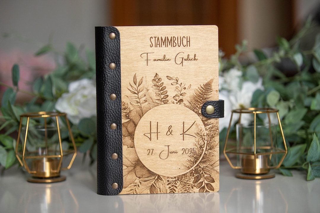 Notebook Engaged Personalized Wooden Notebook, Floral Engagement Journal for Couples ...