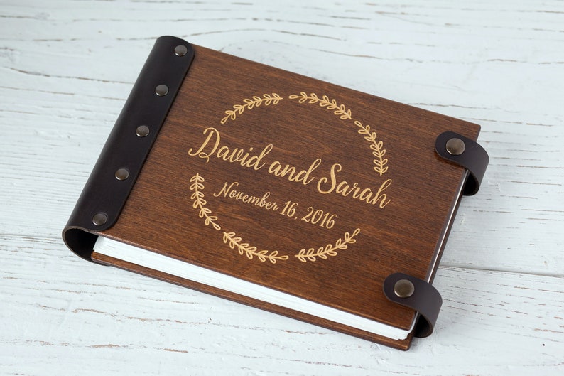 Custom Guest Book Golden Wreath Guest Book Wedding Wooden Guest Book Photo Guest Book