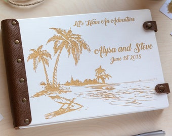 Tropical Photo Album with Golden Names for Beach Wedding, Honeymoon Photo Album, Travel Gift, Hawaii Wedding Photo Album, Adventure Awaits