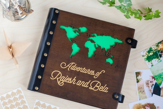 Personalized Travel Scrapbook Wooden Album Adventure Scrapbook Ideas  Honeymoon Album Gift for Newlyweds Engraved Scrapbook Travel Gifts 