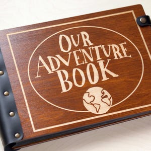 Libro de aventuras personalizado, álbum de recortes de madera personalizado para bodas o aniversarios, álbum de fotos rústico de madera contrachapada encuadernado en cuero
