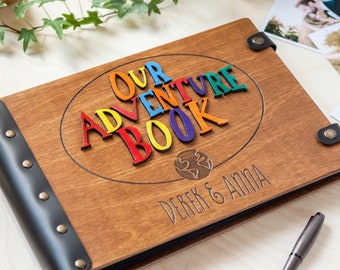 Adventure Photo Album, Our Adventure Book, Personalized Photo Book, Wood Photo Album, Travel Scrapbook, Best Anniversary Gift for Parents