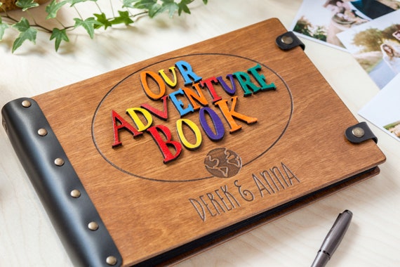 Wooden Travel Photo Album, Couples Adventure Book, Personalized Anniversary Gift, Custom Honeymoon Photo Album