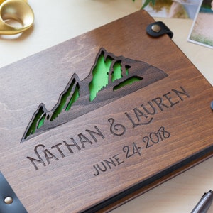 Mountain Wedding Album, Our Adventure Book Custom Photo Album, Travel Photo Album with Mountains, Wood Photo Album Keepsake Travel Gift