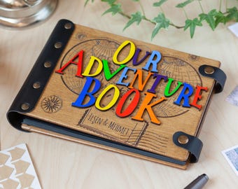 Personalized Adventure Book Photo Album: Wooden Travel Scrapbook