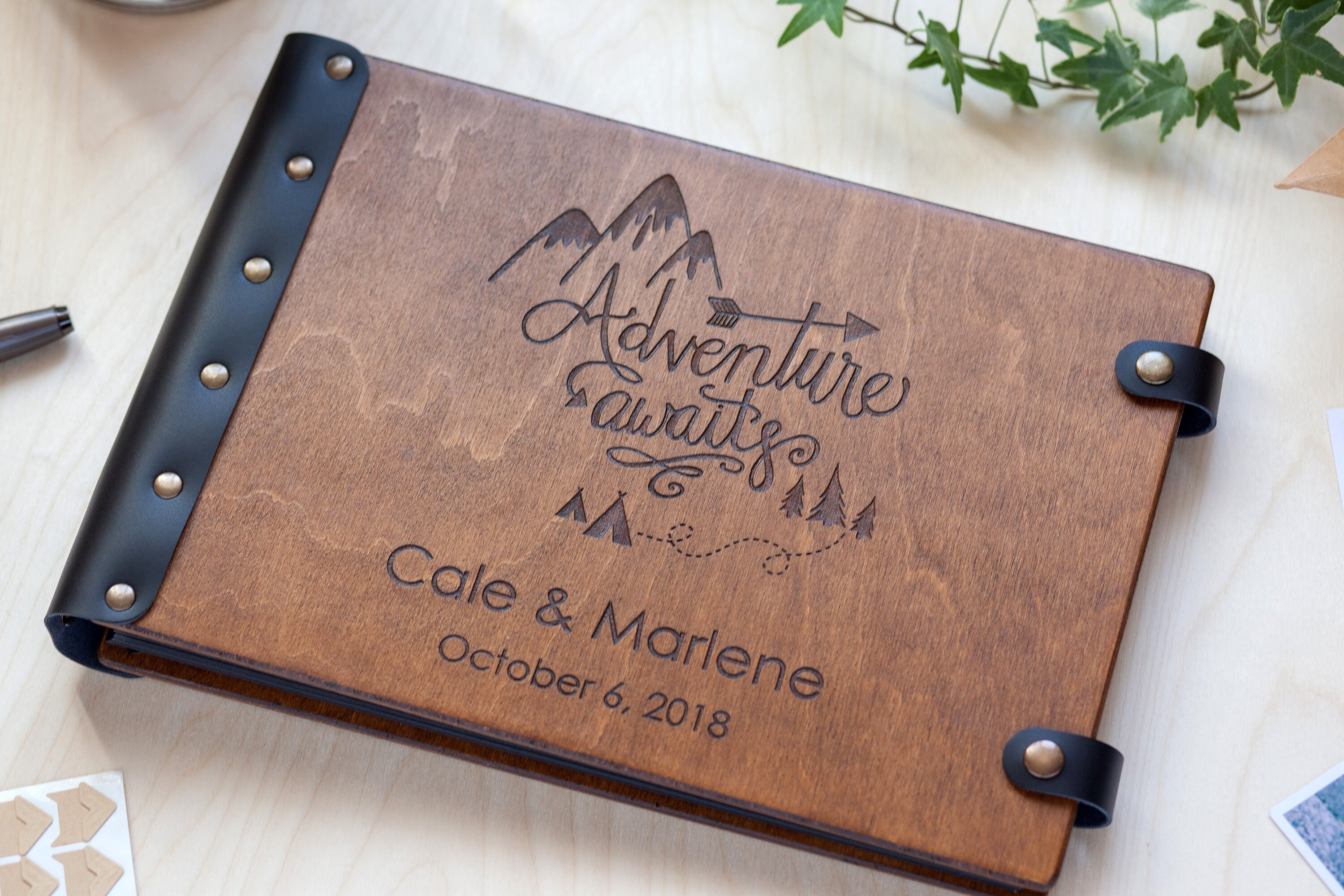 Adventure Scrapbook Album with Mountains - Custom Wooden Photo Album –  WoodPresentStudio