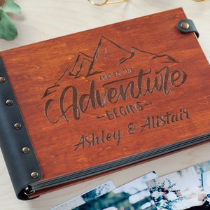 Personalized Adventure Book, Custom Engraved Wooden Photo Album with Mountains Design, Preserve Your Travel Memories in Memory Photo Book image 4