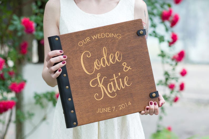 Personalized Scrapbook Album, Wooden Photo Album, Rustic Wedding Photo Album, Personalized Photo Album for Couple, Wedding Book Anniversary image 6