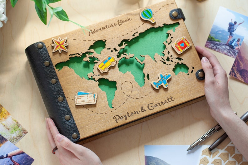 Travel Photo Album with World Map, Our Adventure Book, Custom Photo Album, Wedding Photo Album, Personalized Travel Scrapbook for Couple image 4