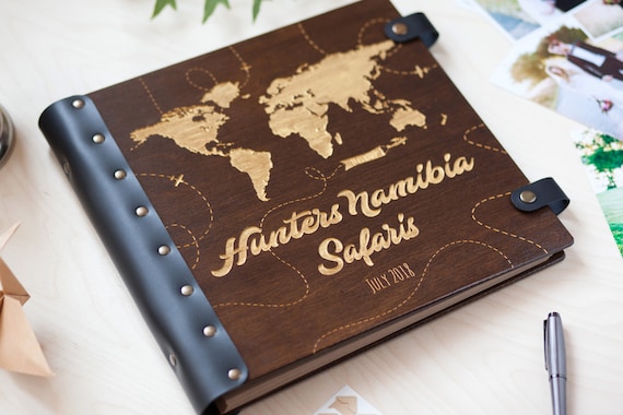 Personalized Wooden Book Our Adventures World Map Travel Photo Album  Personalized Engraved Magazine Gift Wedding Anniversary Celebration 