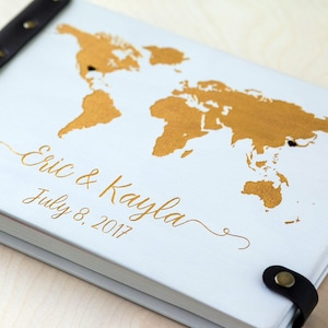 Livro de Convidados de Casamento Personalizado, Livro de Convidados com Mapa-Múndi, Livro de Aventuras para Recém-Casados, Livro de Memórias de Casamento, Livro de Convidados de Viagem com Gravação