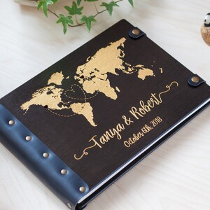 Guest Book World Map, Wedding Guestbook Golden Map, Wooden Guest Book Couple Wedding Gift, Unique Guest Book, Engraved Guest Book image 4