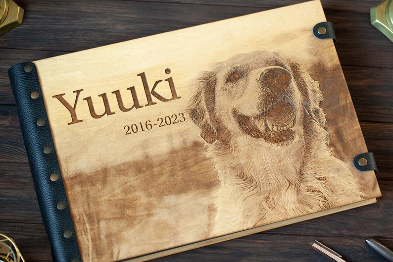 Wooden Photo Album, Dog Memory Photo Album for Precious Memories, Pet Remembrance Custom Pet Portrait from Photo Pet Loss Gifts image 5