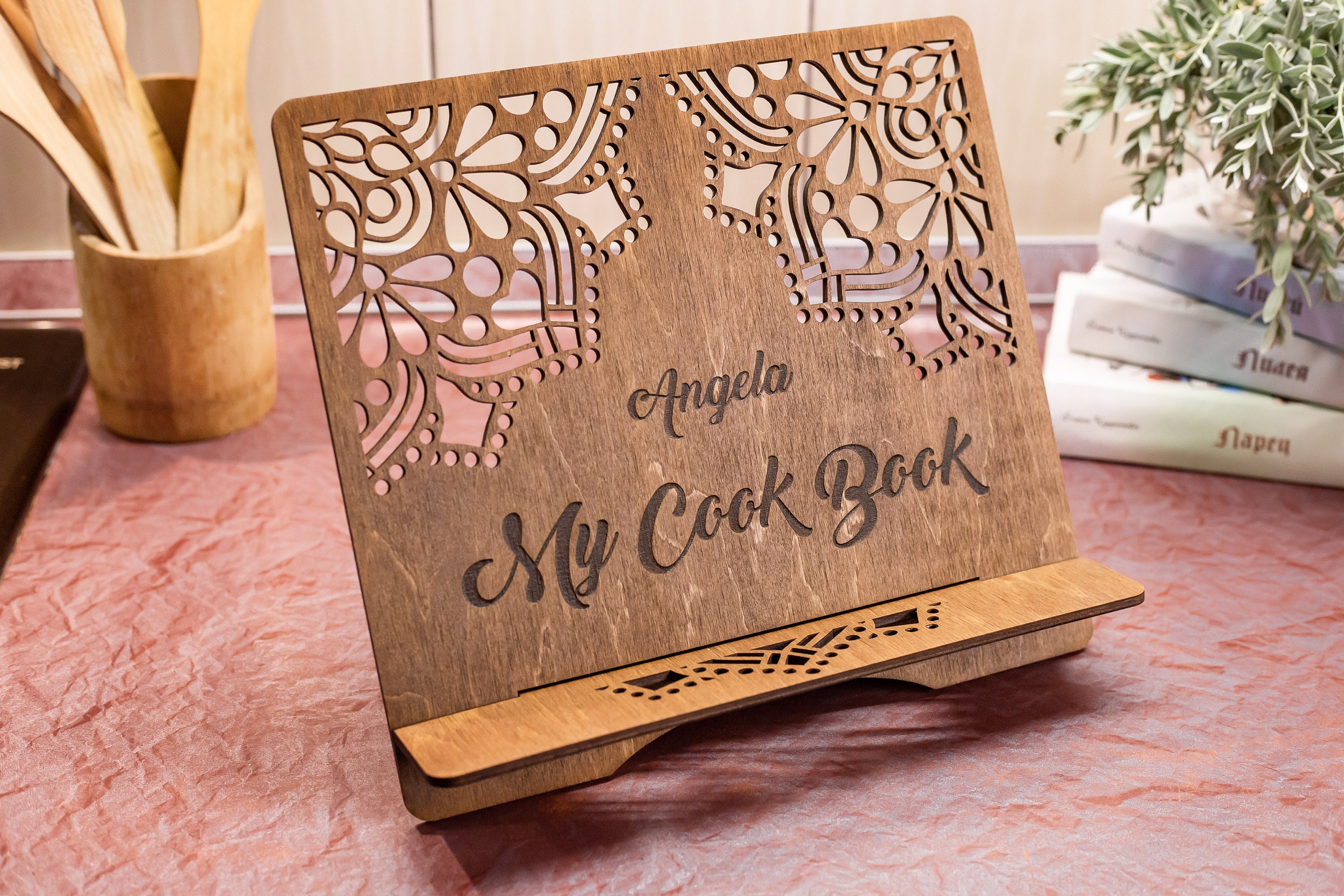 Personalized iPad Stand Cookbook Holder Vintage Name 