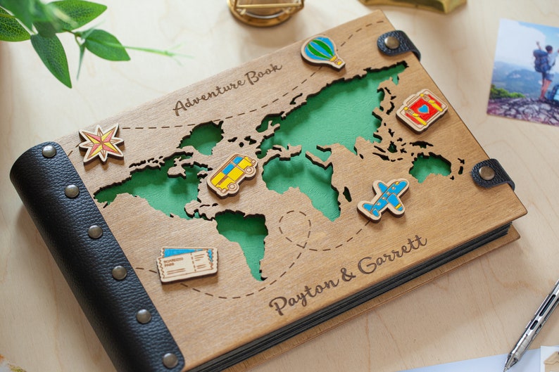 Travel Photo Album with World Map, Our Adventure Book, Custom Photo Album, Wedding Photo Album, Personalized Travel Scrapbook for Couple image 7