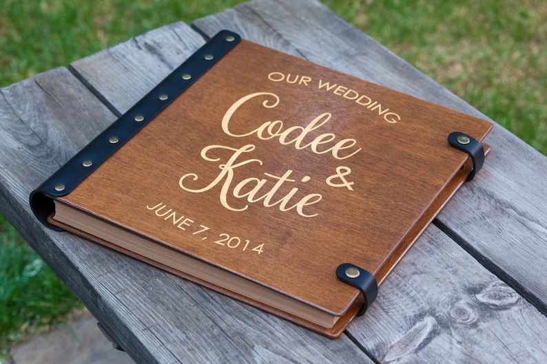 Personalized Scrapbook Album, Wooden Photo Album, Rustic Wedding Photo Album, Personalized Photo Album for Couple, Wedding Book Anniversary image 2