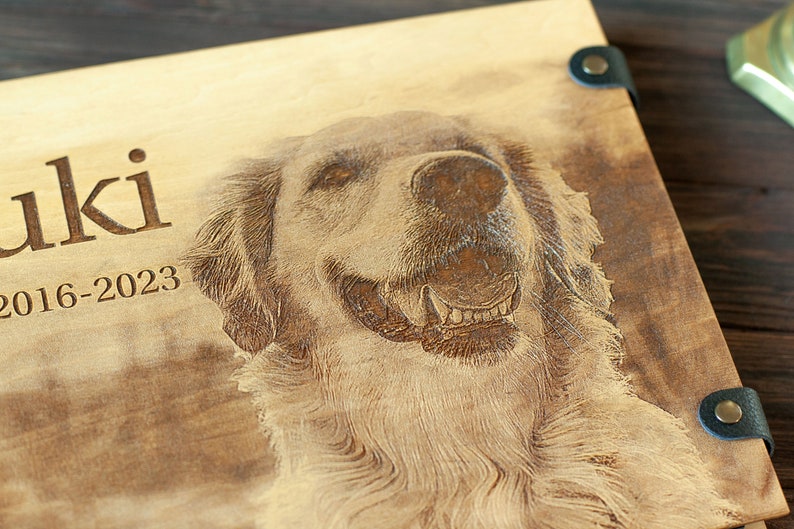 Wooden Photo Album, Dog Memory Photo Album for Precious Memories, Pet Remembrance Custom Pet Portrait from Photo Pet Loss Gifts image 3