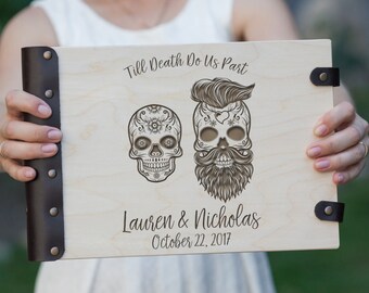 Sugar Skulls Wedding Guest Book Gothic Decor for Wedding, Gothic Decor for Home Memories, Custom Guest Book Wedding Anniversary Gift