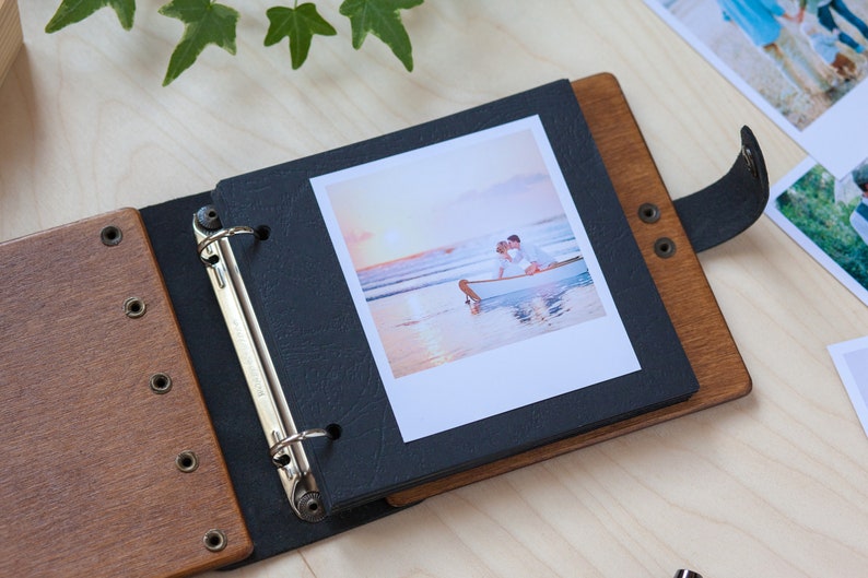 Wooden Photo Album Our Adventure Book with Personalization of Your Names and Date in Leather Bound Great Gift for Parents for Boyfriend image 5