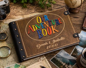 Personalisiertes Reisefotoalbum, Abenteuerbuch aus Holz, individuelles Erinnerungsalbum, Erinnerungsbuch, Flitterwochengeschenk für Paare