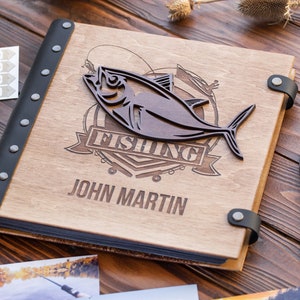 Wooden Photo Album for Fisherman with 3D Fish Personalized Book for Scrapbooks and Photos From Fishing or Hunting Great Gift for Husband image 6